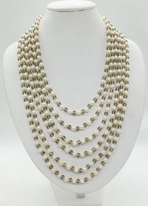 Choker Pearl Statement Necklace Layered Long 6 Strand Chunky Crystal Gift For Her