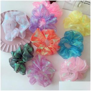 Elastici per capelli Sirena Scrunchies Anello Riflettente Colore Laser Cravatte Corda Estate Donna Coda di cavallo Accessori Ragazze Fasce per capelli Regali D Dhgp5