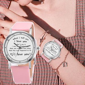 Wristwatches 2023 I LOVE YOU Watch For Women Fashion Letters Printed With PU Leather Strap Quartz Ladies Girls