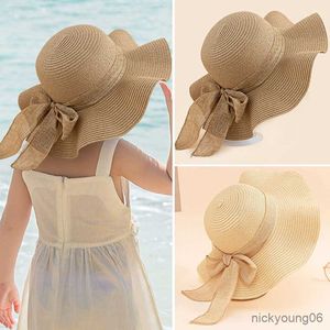 Hårtillbehör Baby Girl Summer Hat Bowknot Wide Brim Floppy Hatts For Kids Girls Outdoor Beach Sun Cap