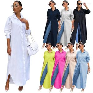 Damenblusen Drop 2023 Damen Fashion Solid Shirts Kleid Sommer Tops mit Knöpfen Lange Damen