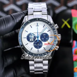 Ny 42mm Snoop Award 50 -årsjubileum OS Quartz Chronograph Mens Watch 310.32.42.50.02.001 Blue Ceramic Bezel White Dial Rostfritt stålarmband Stoppurklockor