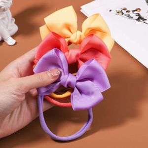 2PCS Hair Accessories 3Pcs Solid Color Grograin Ribbon Bows Headband For Baby Girls Headwear Bowknot Elastic Bands Infant Kids