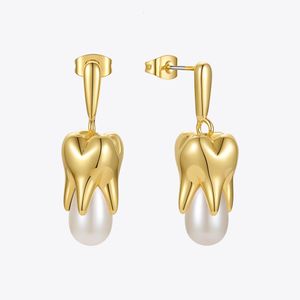 2024 Dangle Kronleuchter Enfashion Trendy Zähne Perlen Drop Ohrringe für Frauen Goldfarbe Ohren Mode Schmuck Hochzeit Pendientes