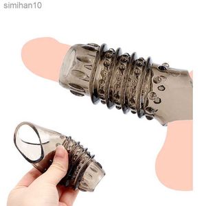 Sex Toy Massager Spike Ribbed Penis Extender Sleeve Enlargement Delay Ejaculation Silicone Rubber Cock Ring Erotic Toys for Men L230518