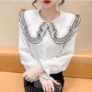 Women's Blouses 2023 Spring Summer Women Fashion Loose Chiffon Shirts Female Lace Long Sleeve Ladies Solid Color Buttons S216