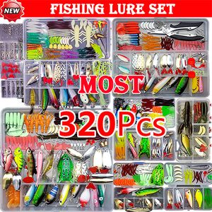 Betar lockar fiske lock kit mjukt och hårt bete set växel lager minnow metall jig sked för bas gädda vev tackla tillbehör med ruta 230602