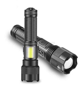 強力なXPH50 Flashligt USB充電式アルミニウム合金LEDトーチと穂軸側の光の戦術的狩猟懐中電灯キャンプランプライトライン