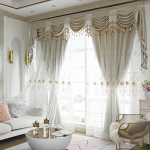 Cortinas de luxo europeias modernas para sala de estar, quarto, tecido de tule bordado, fios integrados blackout, menina francesa, personalizada