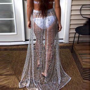 Dresses Women's Transparent See Through Outdoor Sexy Pleated Aesthetic Tulle Skirt Woman Clothes High Waist Sequin Sparkly Skort Women