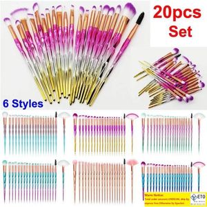 20st Diamond Makeup Brushes Set Mascara Brush Eyeshadow Eyeliner Lip Brush Face Blender Powder Concealer Make Up Kit Rose Gold Cosmetics