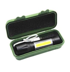 Mini USB -laddningsbar kolv ficklampan Adutable Zoom Aluminium Eloy Q5 Torch Portable Outdoor Camping Lamp 3W Inbyggd batterilampor Ljus med presentförpackning