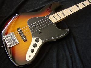 Custom Geddy Lee Jazz Bass 4 Strings 3-Color Sunburst Electric Bass Guitar, Maple Neck, Black Fingerboard Binding, Black Block Inlays