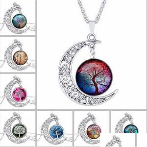 Pendant Necklaces Sier Tree Of Life Time Gem Cabochon Necklace Moon Sun Family Glass Nice Jewelry Accessary Gift Girl Drop Delivery P Dhpif