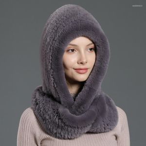 Schals Frauen echt gestrickte Rex Pelzhut Kapuze -Schal Langer Winter warm mit Halskragen