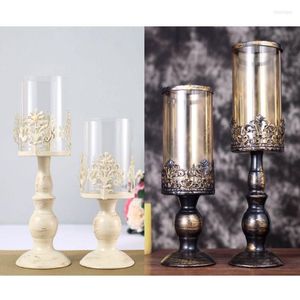 Candle Holders Vintage Romantic Nordic Style Holder Tall Glass Candlestick Metal Crafts Home Wedding Decoration Decor