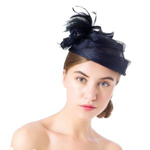 Cappelli a tesa avara Cocktail formale Cappello da sposa Abito Fedora Ladies Royal Fascinator Donna Cocktail Race Cappello di piume Accessori per capelli da sposa 230602