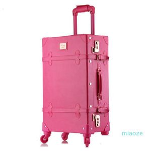 Suitcases 20/24/26 Inch Rolling Lage Set Women Suitcase On Wheels Pu Leather Pink Fashion Retro Trolley Cabin With Wheel Girls Drop D Dhvdb