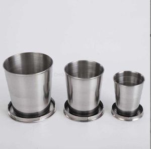 3 sizes Outdoor camping kitchen Stainless Steel Portable Travel Foldable Collapsible Cup 75ML picnic Folding Cup Hiking Mug With Keychain Alkingline