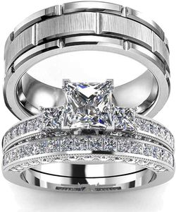 Solitaire Ring 2021 Parringar Kvinnor utsökta strass Zirkoniumringar Set Enkel rostfritt stål Män Ring Fashion Jewelry for Lover Gifts Z0603
