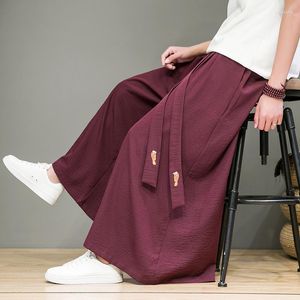 Men's Pants Men 2023 Streetwear Black Wide Style Leg Women Chinese Punk Gothic Hip Hop Skirt Man Ice Silk Bottoms