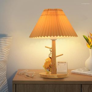 테이블 램프 한국 레트로 주름 직물 램프 홈 장식 거실 침실 책상 빈티지 나무 나무 야간 조명 침대 옆 조명