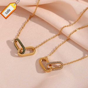 18K Gold Plated Stainless Steel Hoop Insert Heart Shape Zircon Pendant Love Necklace For Women