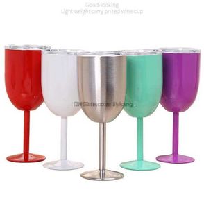 새로운 9colors 10oz 스테인리스 스틸 와인 유리 더블 벽 단열 된 금속 고블릿 뚜껑 빨간 와인 고블 레스 축제 크리스마스 장식 와인 안경 머그 킹 라인