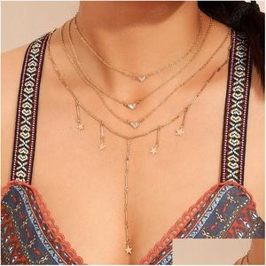 Pendant Necklaces New Fashion Moon Star Necklace Heart Short Chain Women Beach Jewelry Girlfriend Gift Drop Delivery Pendants Dhxtg