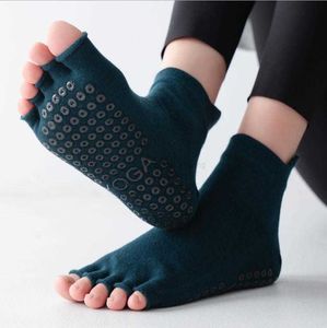 Donna Peep Five Toes Crew Calzini alla caviglia Traspirante Antiscivolo Yoga Esercizio Calzino da pavimento Asciugatura rapida Traspirante Professionale Pilates Ballet Dance Sox pantofola con impugnatura