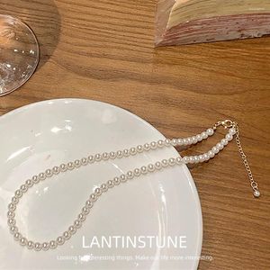 Pendanthalsband Enkel designrundan Simlued Glass Pearls Chain Halsband för kvinnor Avancerade Young Girls Wedding Party Jewelry OL N525