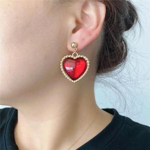 Stud Earrings Gorgeous Gold Color Plating Big Red Heart Charm For Women Girl Casual Trendy Lovey Elegant Office Party Boho Jewelry