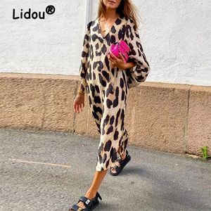 Платье летнее осень Vneck Vintage Leopard Print Lake Casual Dress Women Lantern Eleve MIDI платья Roy Femme vestidos de fiesta