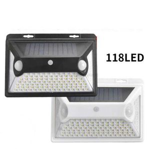 118Led Solar Sensor Light Outdoor Lantern IP65 Vattentät fjärrkontroll PIR Motion Sensor Solar Lamp för trädgårds säkerhet Väggljuslinje