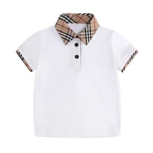 2023 Nya Baby Boys Girls Plaid T-shirts Summer Kids Kort ärm T-shirt Turn-Down Collar Children Tops TEES BARN KLÄNNER