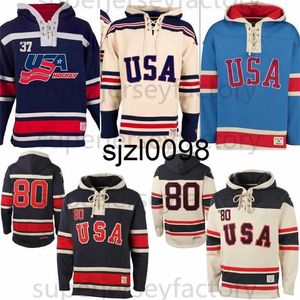 SJ98 1980 Mucize Takım ABD Buz Hokey Formaları Hokey Jersey Hoodies Özel Herhangi Bir İsim Her Numaralı Dikişli Hoodie Sports Sweater