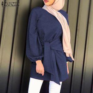 Set di moda Muslim Tops Women's Autumn Blouse Zanzea Casuals a manica lunga camicie femminile Solid Lace Up Shirts ISLAM Clothing