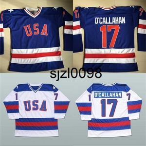 Sj98 # 17 Jack O'Callahan 1980 Miracle On Ice Hockey Jersey Mens 100% Ricamo cucito s Team USA Maglie da hockey Blu Bianco