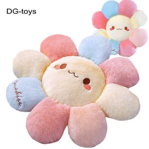 Cuscini di peluche Cuscini Cute Smile Face Arcobaleno Girasole Cuscino per sedia Ciambelle farcite Cuscino per sedile Baby Floor Game Mat Fkuffy Hair Flower Girl 230603