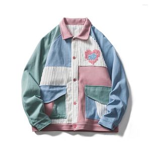 Männer Jacken Jacke Männer Frauen Bunte Patchwork Taschen Outwear Paar Casual Harajuku College Stil Streetwear Baseball Techwear