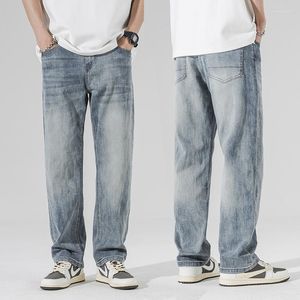 Men's Jeans Oversize Men Wide Leg Pants Stretch Loose Fit Trousers For Light Blue Straight Streetwear Washed Casual Denim