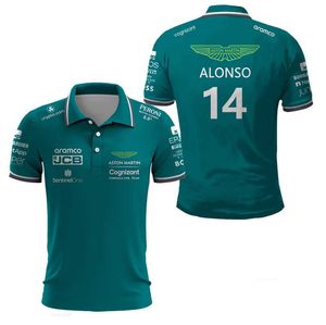 Camisetas masculinas Polos para Aston Martin 14 Alonso Driver 2023 F1 Racing Team Motorsport Sports Polo Car Fans Verde Não Desbotamento Respirável