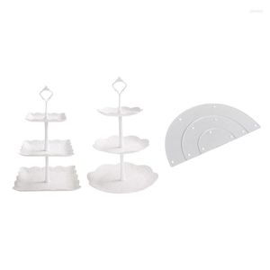 Baking Moulds 3-Tier Clear Acrylic Semicircle Round Cupcake Dessert Display Stand With 2 Set White Cake