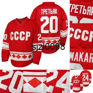 Sj98 Herren 1980 CCCP Russland Hockey-Trikot 20 Vladislav Tretiak 24 Sergei Makarov 100 % genähte rote Hockey-Trikots, günstig S-XXXL