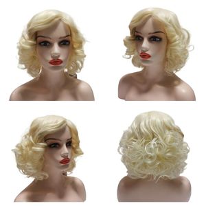 Peruca curta encaracolada feminina cabelo sintético resistente ao calor platina loira vintage natural para mulheres festa diária cosplay