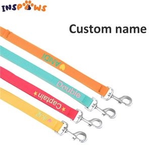 Collars Embroidered Personalized Durable and Soft Dog Nylon Leash with Pet Name ID Leash for Small Medium Large Pet Safe Travel 6 Colors