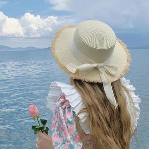 Wide Brim Hats Beautiful Women Sunhat Manual Braided Lady Straw Hat Flat Top Sunshade Summer Beach