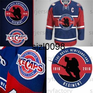 SJ98 CUATOM St. John's Icecaps Odsłaniaj Royal Newfundland Regiment Jersey 100. rocznica Beaumont-Hamel Hockey Jerseys Blue