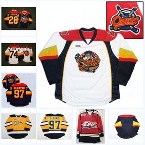 C2604 A3740 Mens Erie Otters 74 Dane Fox 97 Connor McDavid 28 Connor Brown 100% вышива