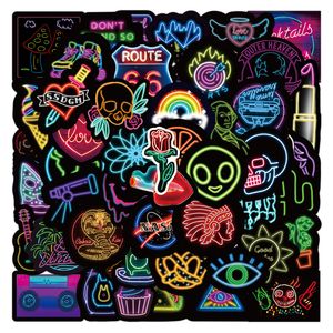 50Pcs autoadesivo della luce al neon del fumetto Luminoso al neon Graffiti Kids Toy Skateboard auto Moto Bicicletta Decalcomanie all'ingrosso